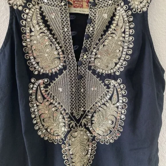 Free People Dress Women's Size 0 Black Gold Shift Sequined Fairy Whimsigoth - Picture 4 of 16